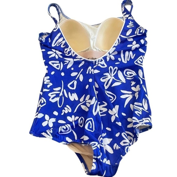 Vintage Lands' End Cobalt Blue and White One Piece Swimsuit - Picture 4 of 4
